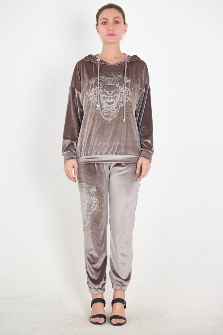 Champagne Diamante Embellished Tiger Joggers