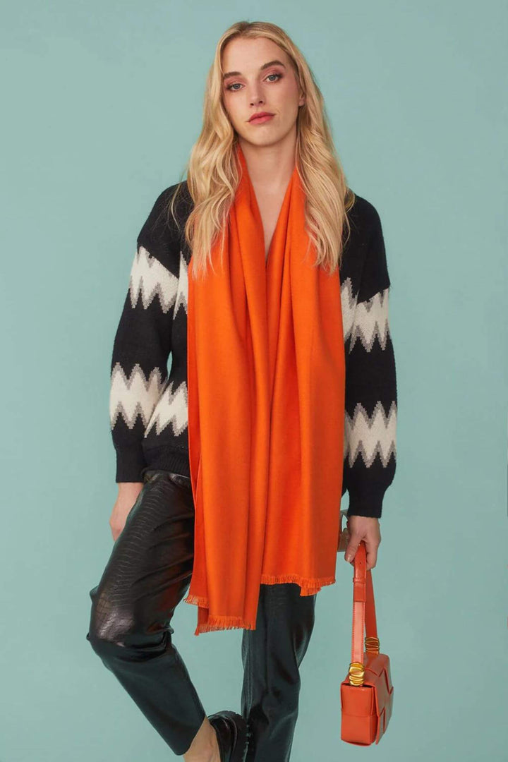 Jayely Papaya Orange Cashmere Blend Wrap Scarf