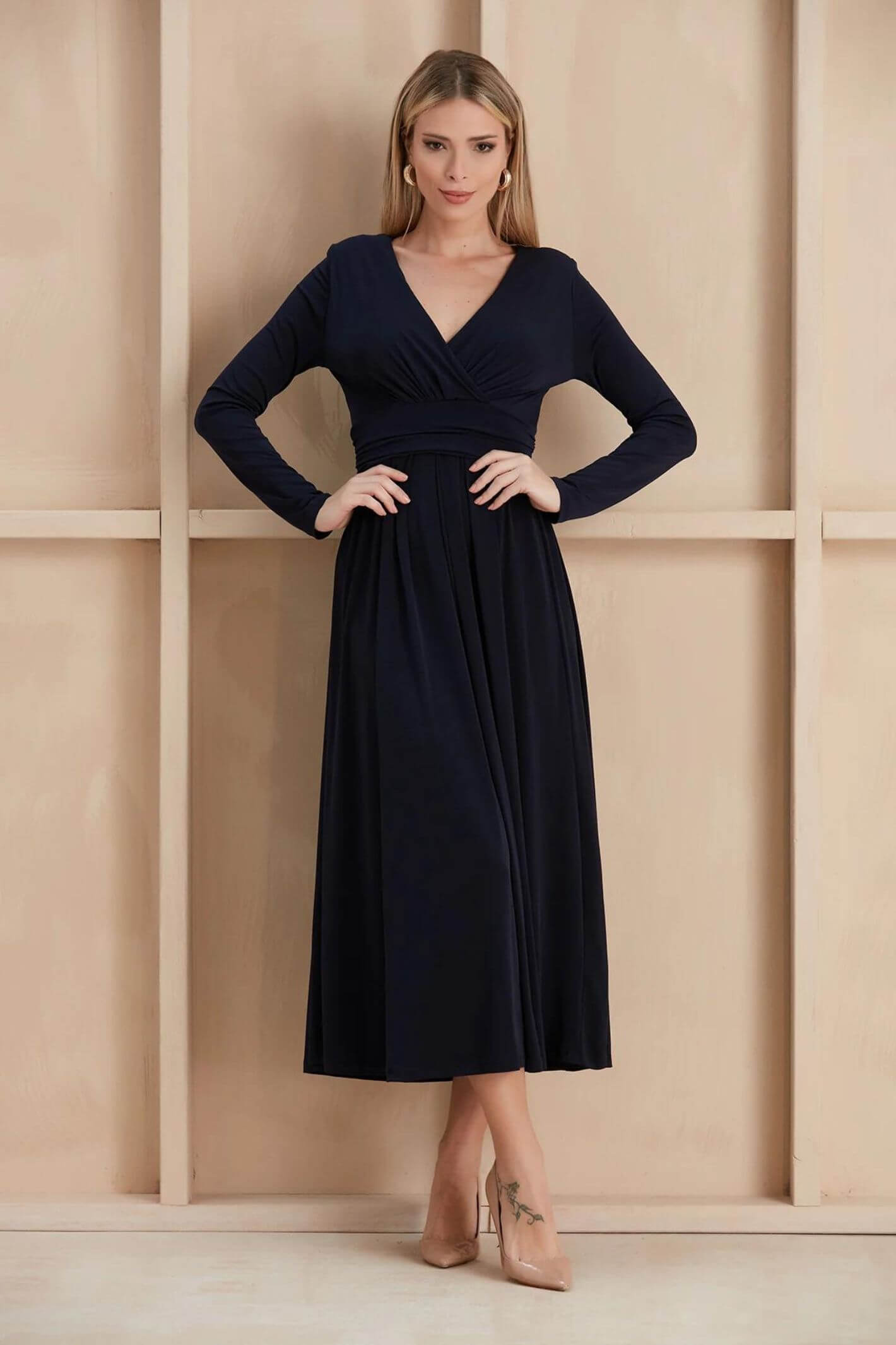 Plain navy dress with sleeves hotsell