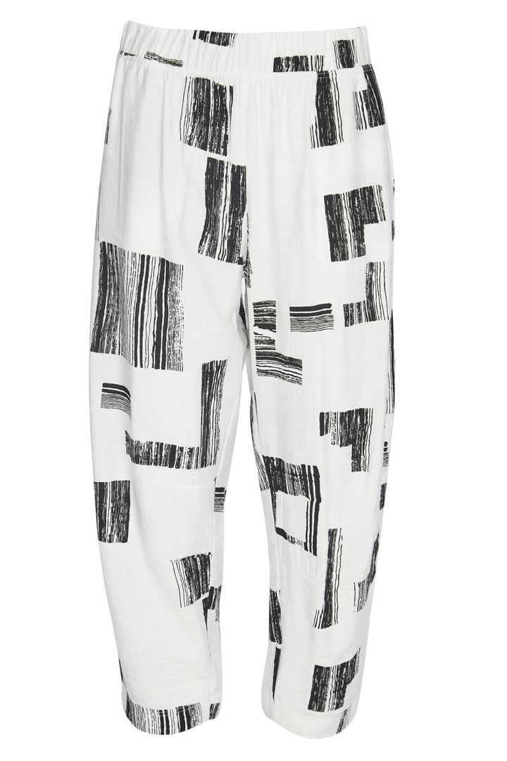 Naya NAS23 218 White Block Print Trousers - Experience Boutique