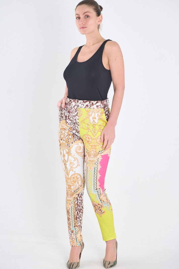 Yellow 10011 Printed Embellished Trousers