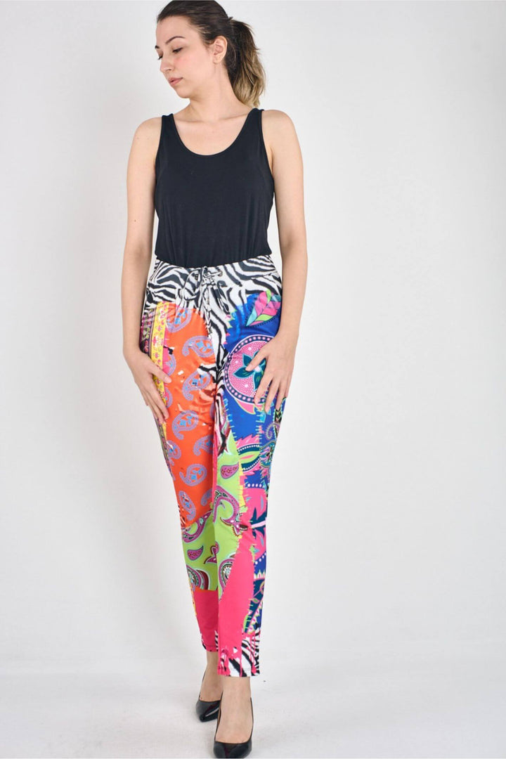 Pink 5762 Vibrant Multi-Print Pull On Trousers