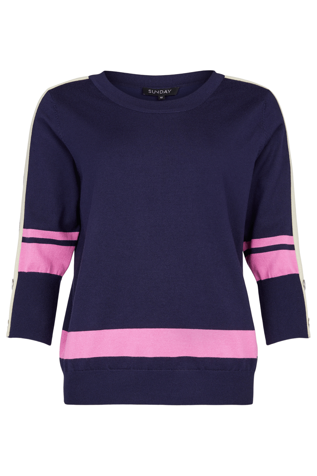 Sunday 6920 Navy Contrast Block Knitted Jumper