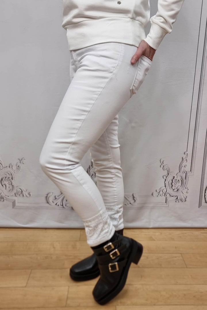 White Embellished Hem Stretch Jeans