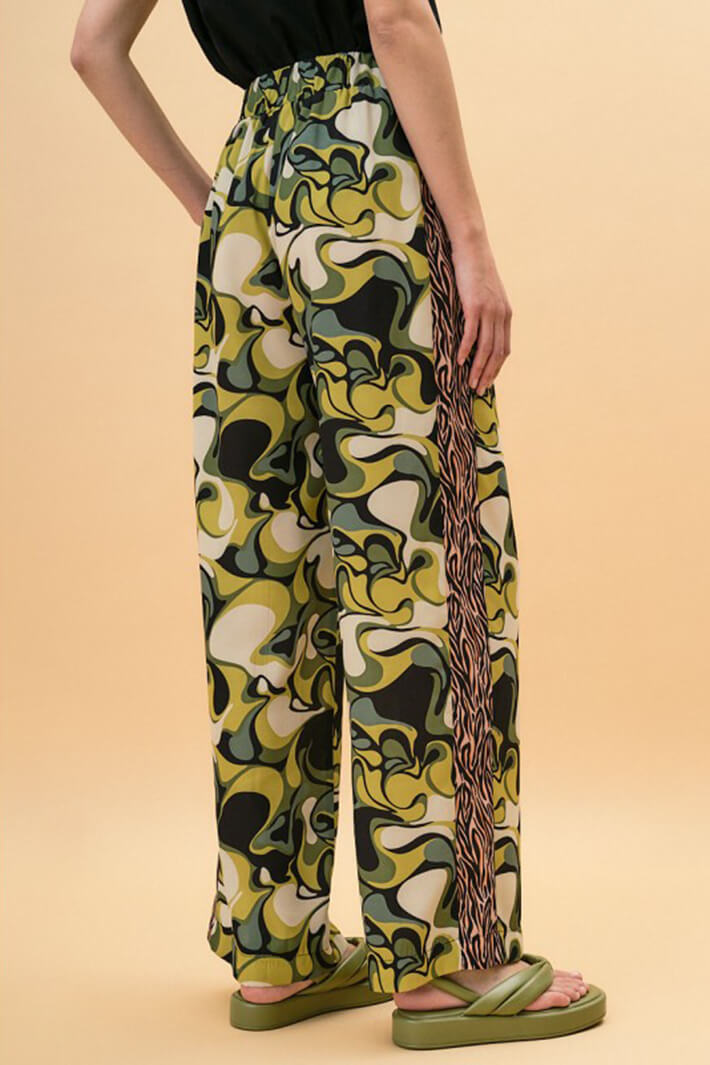 Access Fashion 5035 Grass Green Print Wide Leg Trousers - Experience Boutique