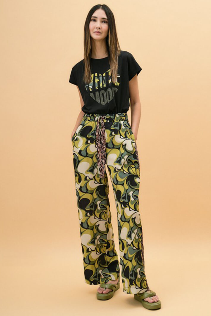 Access Fashion 5035 Grass Green Print Wide Leg Trousers - Experience Boutique