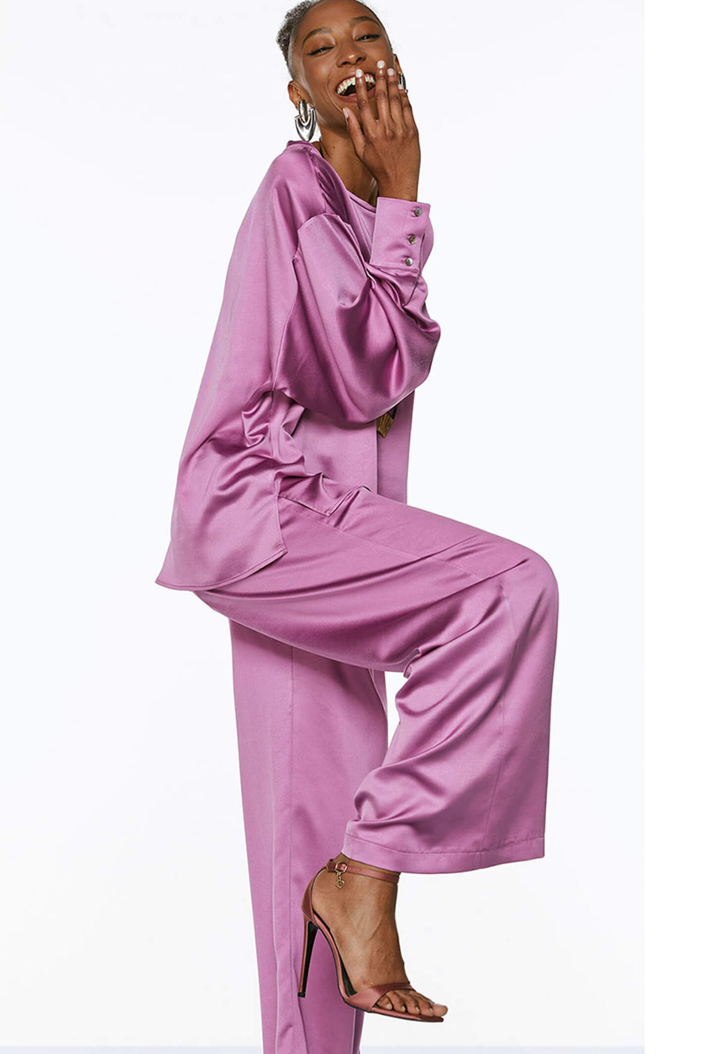 Kaiia satin wide leg tailored pants in light pink - part of a set | ASOS