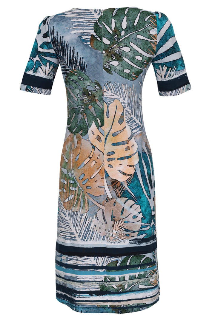 Dolcezza 23649 Tropical Blue Leaf Print Dress - Experience Boutique