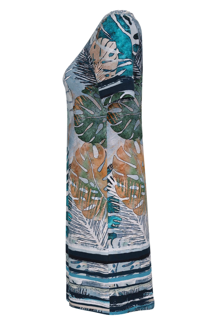 Dolcezza 23649 Tropical Blue Leaf Print Dress - Experience Boutique