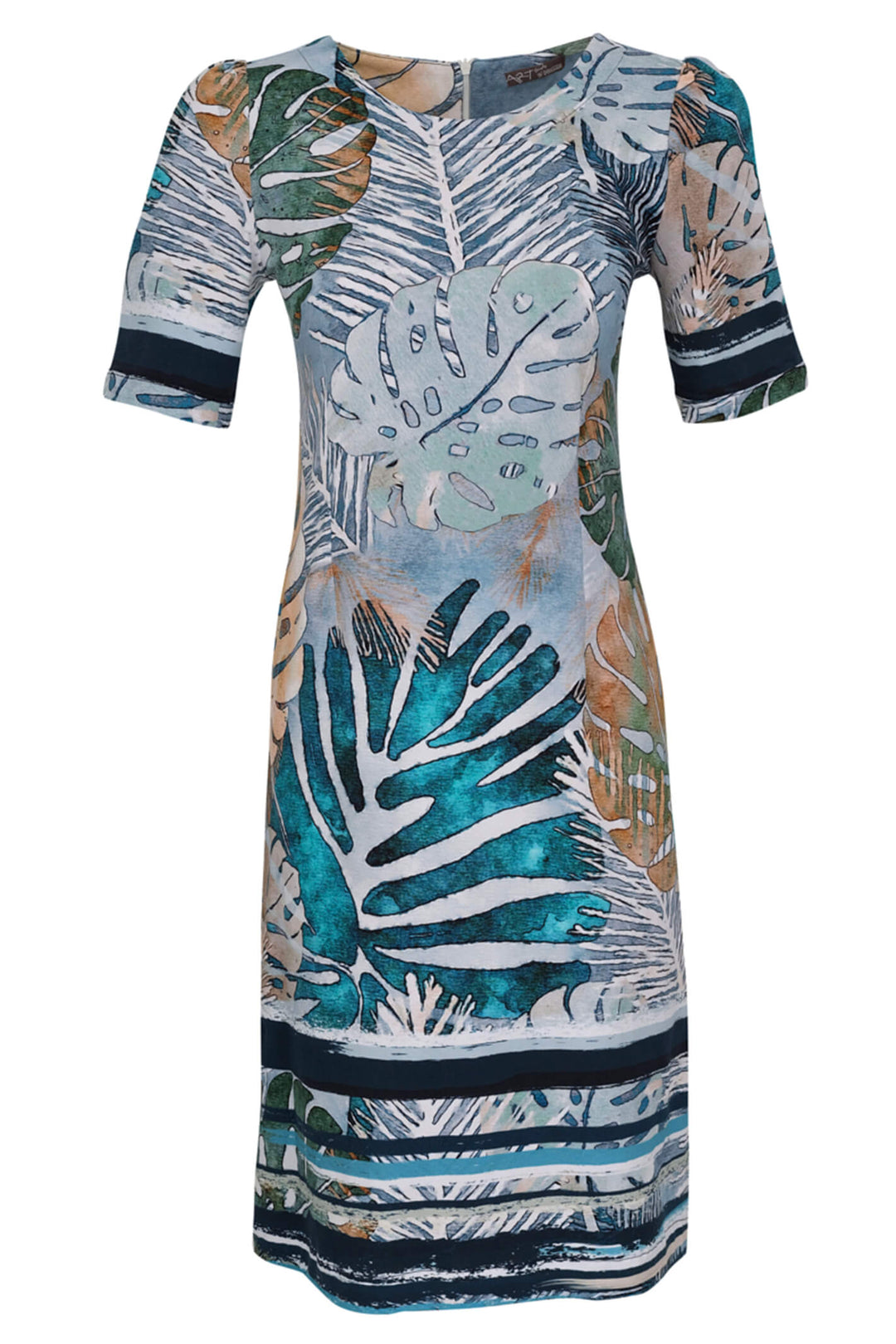 Dolcezza 23649 Tropical Blue Leaf Print Dress - Experience Boutique