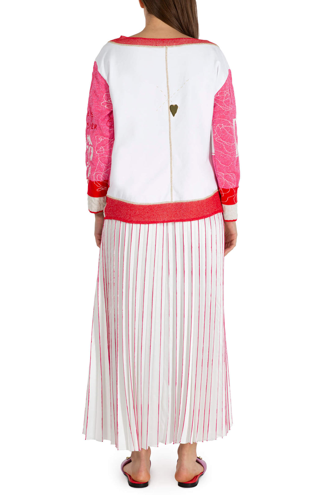 Elisa Cavaletti ELP233020803 White Fuchsia Pink Pleated Skirt - Experience Boutique