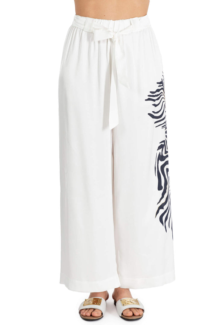 Elisa Cavaletti ELP236027105 White Print Wide Leg Trousers - Experience Boutique