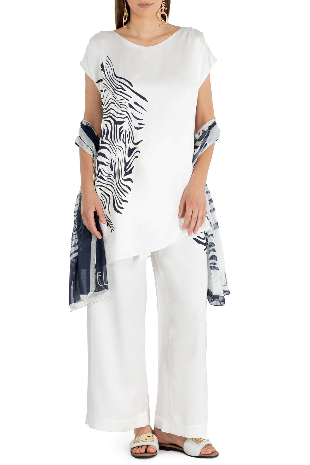 Elisa Cavaletti ELP236027105 White Print Wide Leg Trousers - Experience Boutique