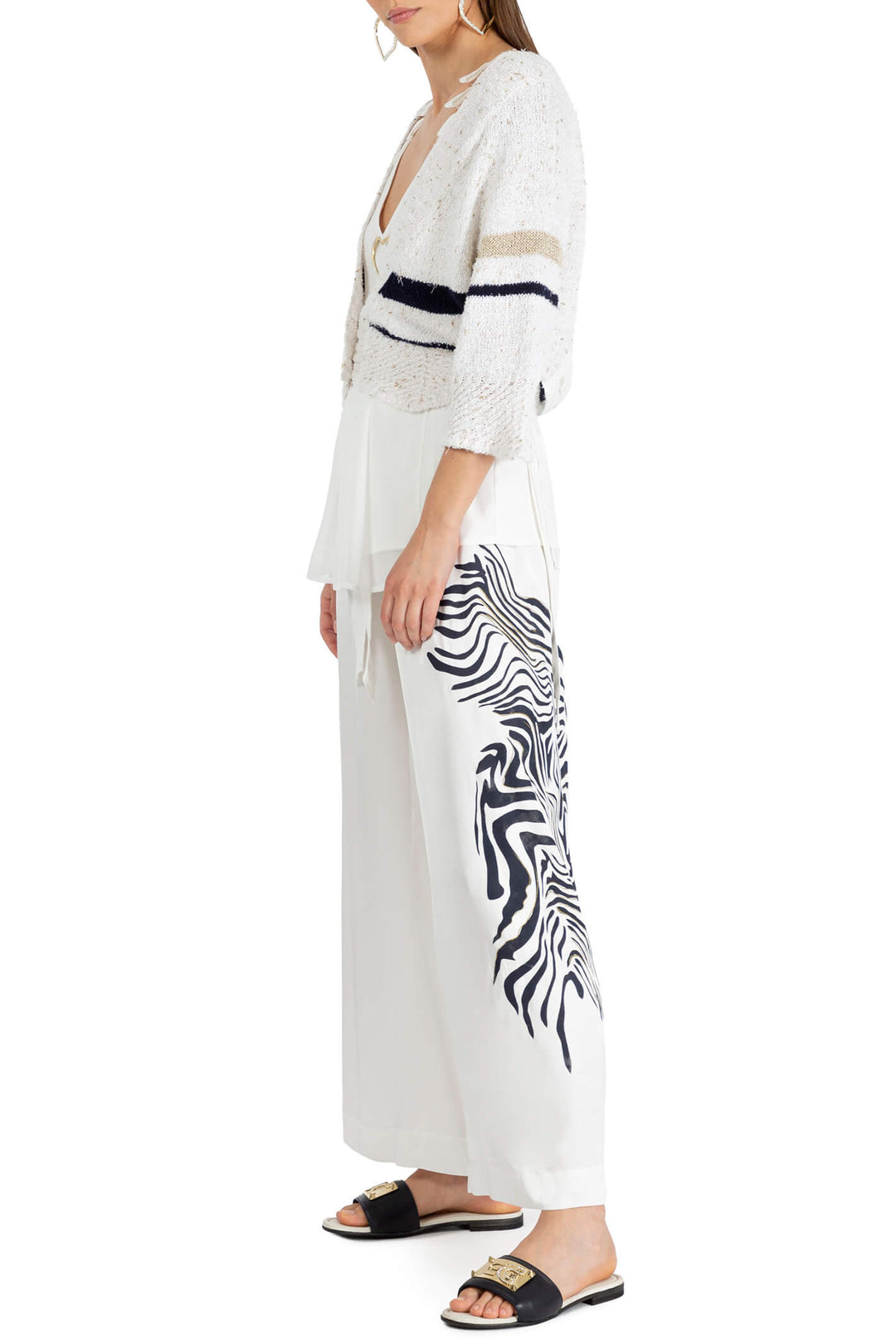 Elisa Cavaletti ELP236027105 White Print Wide Leg Trousers - Experience Boutique