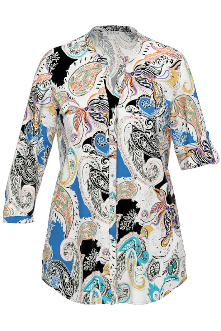 Erfo 8111024-00 Aqua Paisley Print Shirt - Experience Boutique