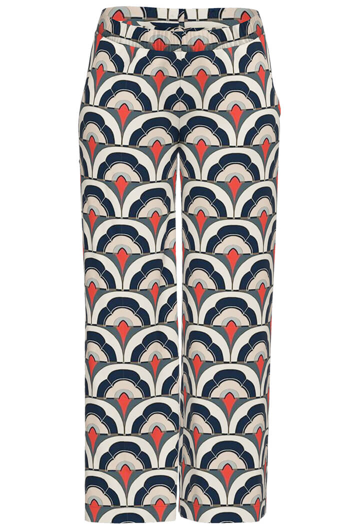 Erfo 8517003-00 Red Art Deco Print Wide Leg Trousers - Experience Boutique