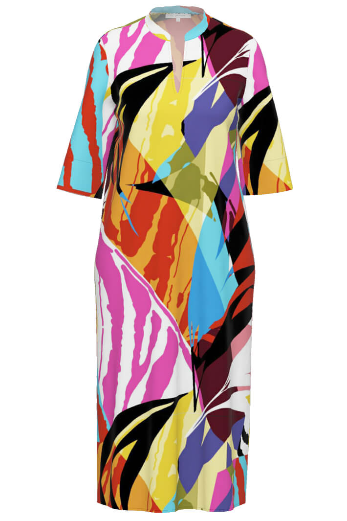 Erfo 8518018-00 Vibrant Print Mandarin Collar Dress - Experience Boutique