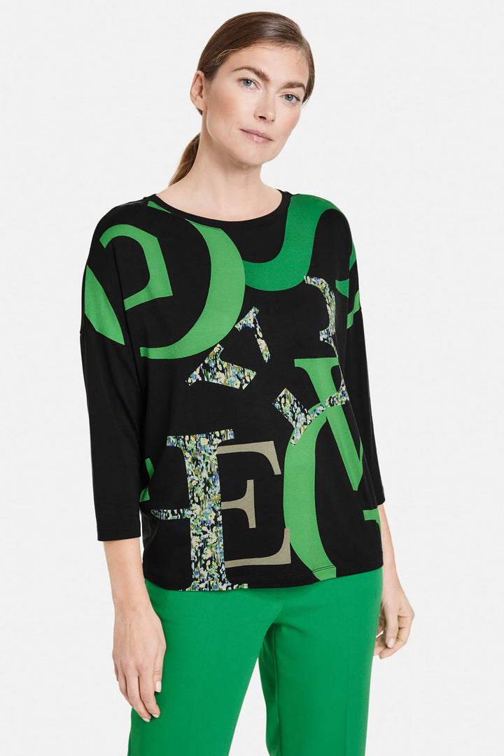 Gerry Weber 170213 Navy & Green Letters Top - Experience Boutique