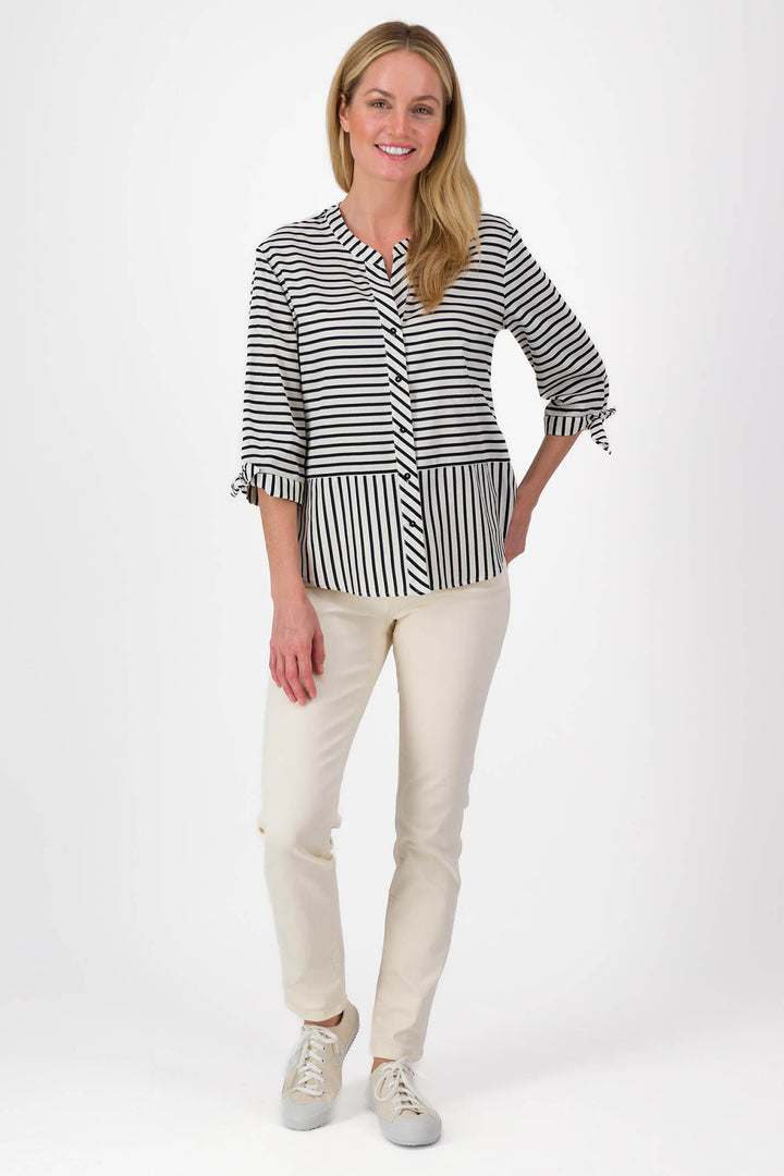 Just White J2972 Navy Stripe Blouse - Experience Boutique