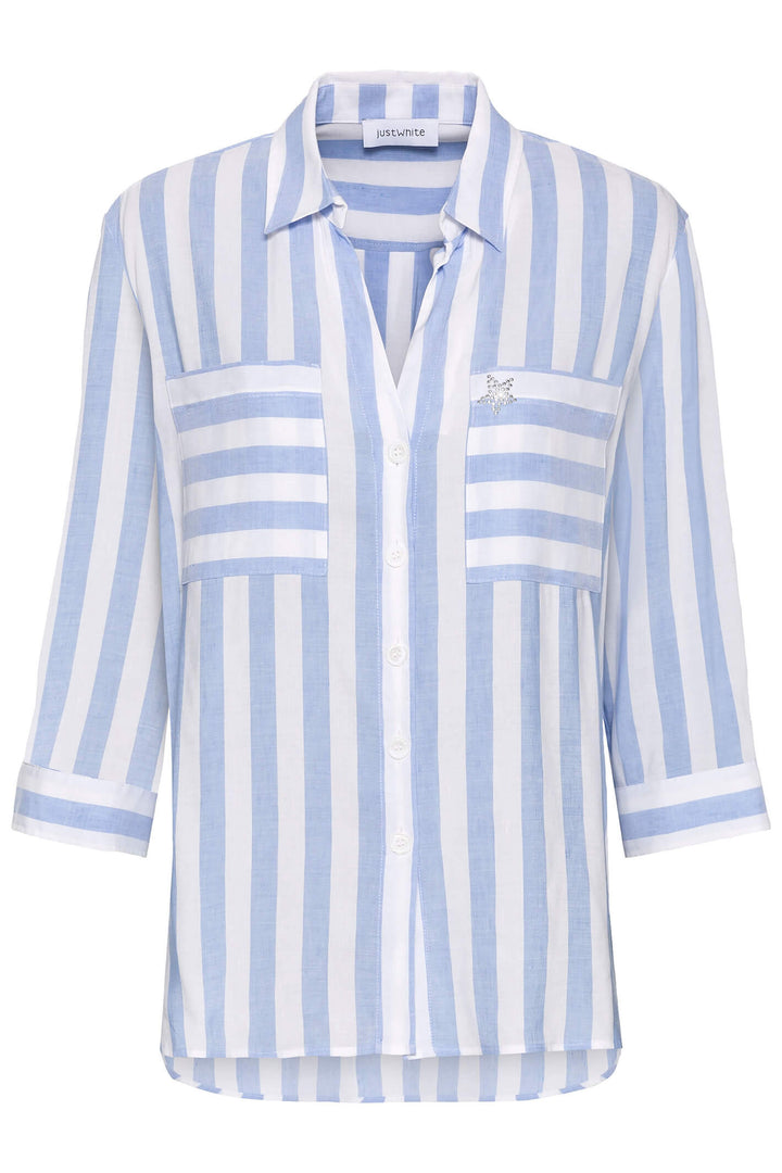 Just White J2997 Sky Blue Stripe Shirt - Experience Boutique