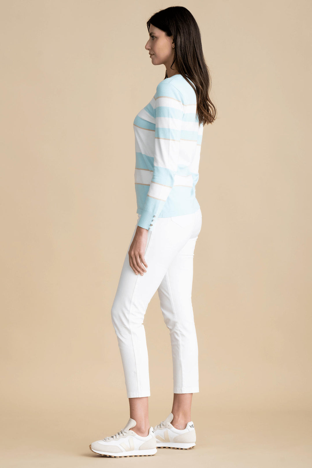 Marble Fashions 6884 Light Blue Stripe Knit Jumper - Experience Boutique