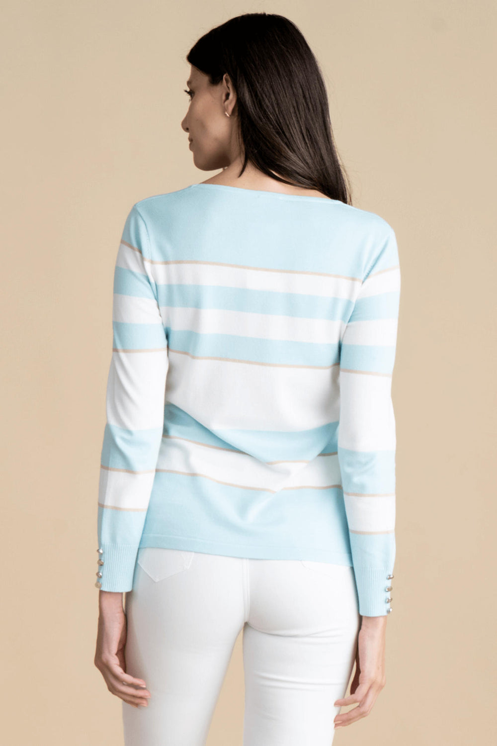 Marble Fashions 6884 Light Blue Stripe Knit Jumper - Experience Boutique