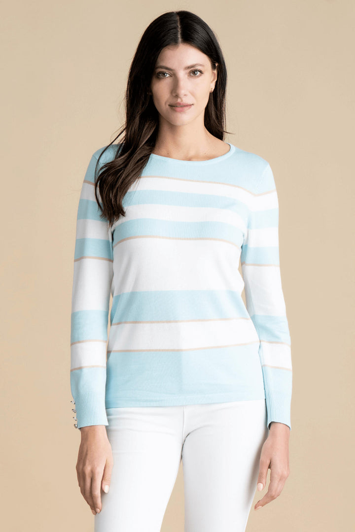 Marble Fashions 6884 Light Blue Stripe Knit Jumper - Experience Boutique