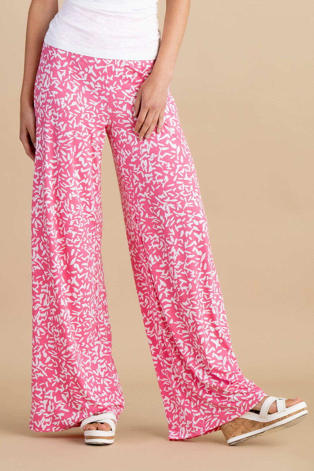 Marble Fashions 6993 194 Pink Print Wide Leg Trousers - Experience Boutique