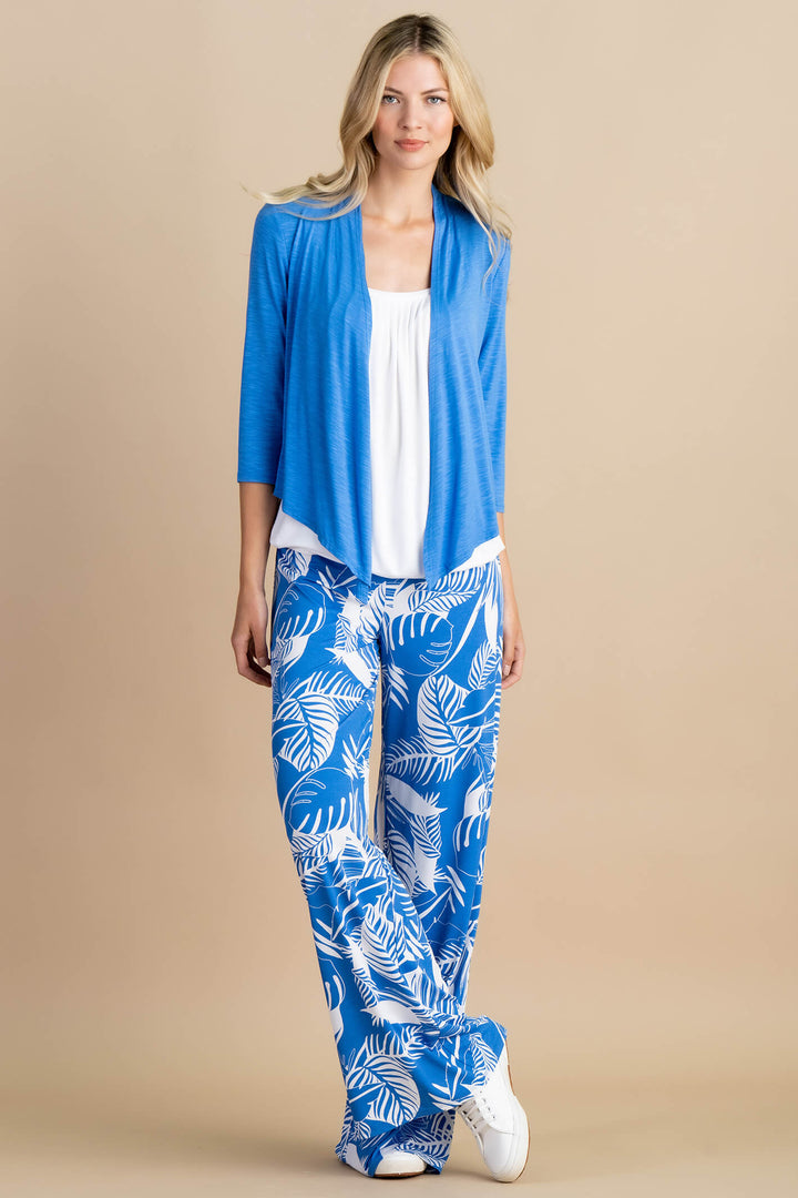 Marble Fashions 6999 201 Cobalt Blue Leaf Print Wide Leg Trousers - Experience Boutique