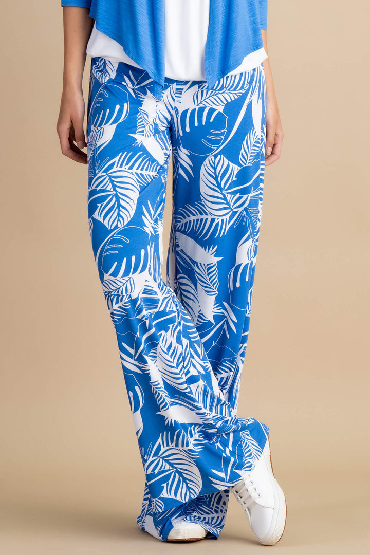 Marble Fashions 6999 201 Cobalt Blue Leaf Print Wide Leg Trousers - Experience Boutique