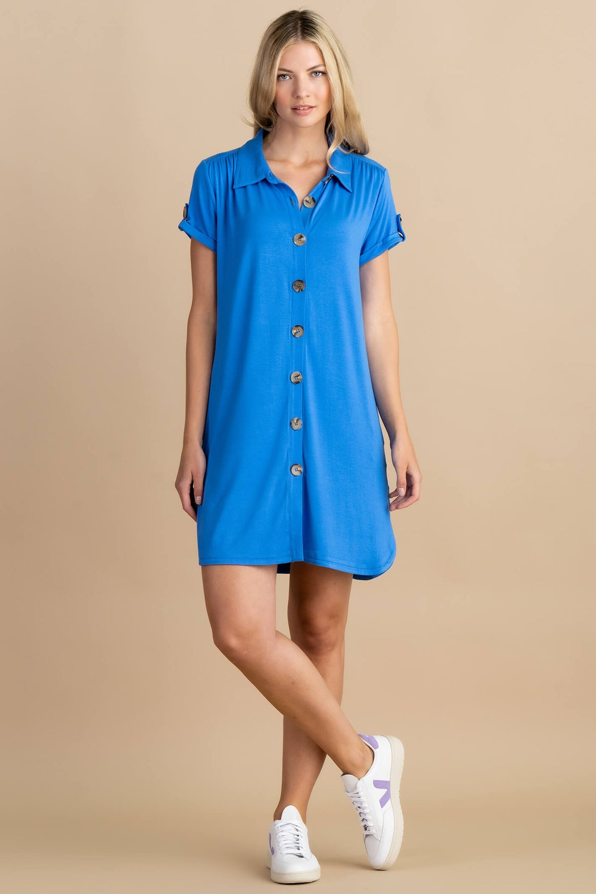 Blue marble button down dress