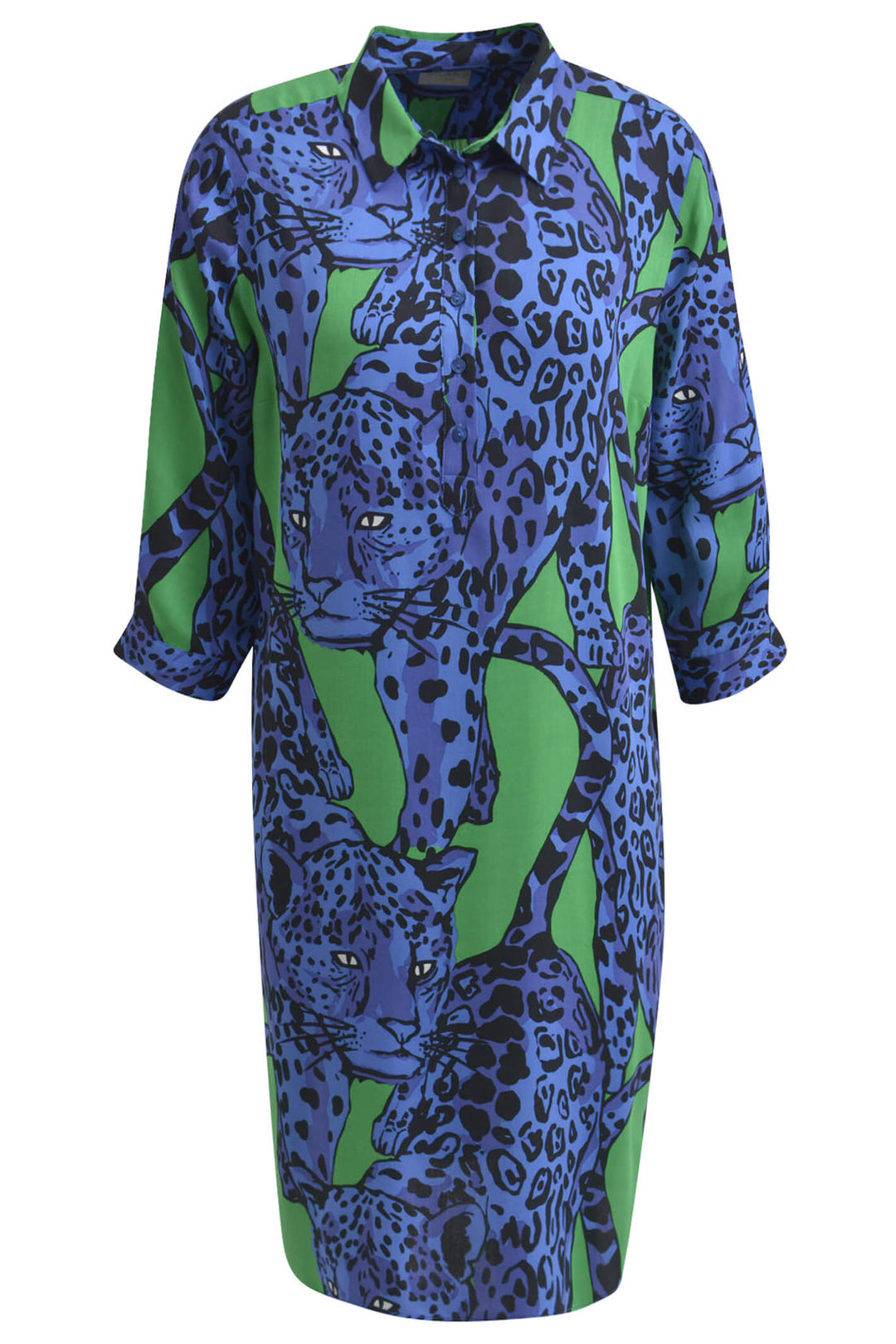 Milano 6031 Denim Blue Leopard Print Shirt Dress - Experience Boutique