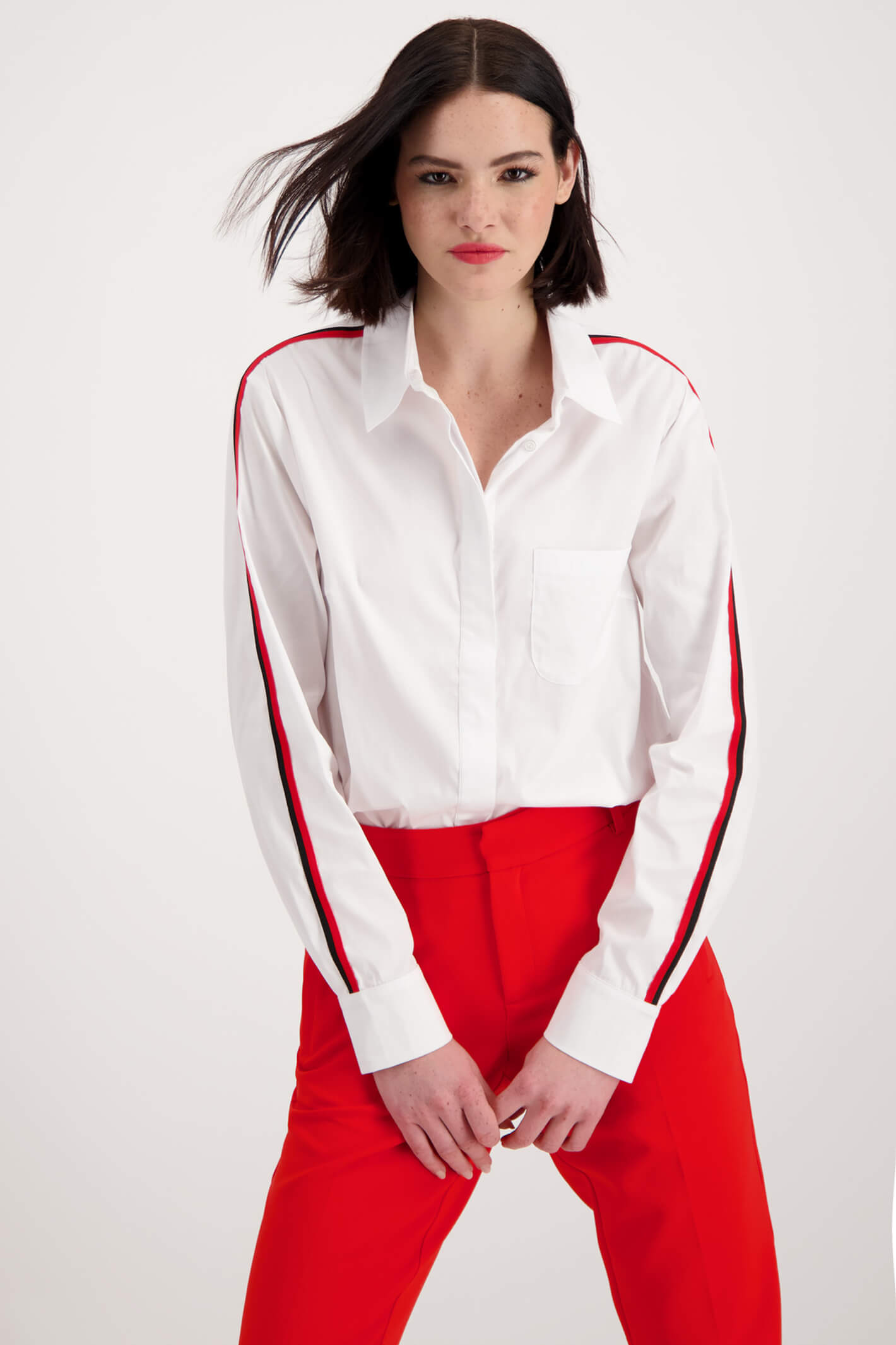 Monari 407381 White Stripe Detail Collared Shirt