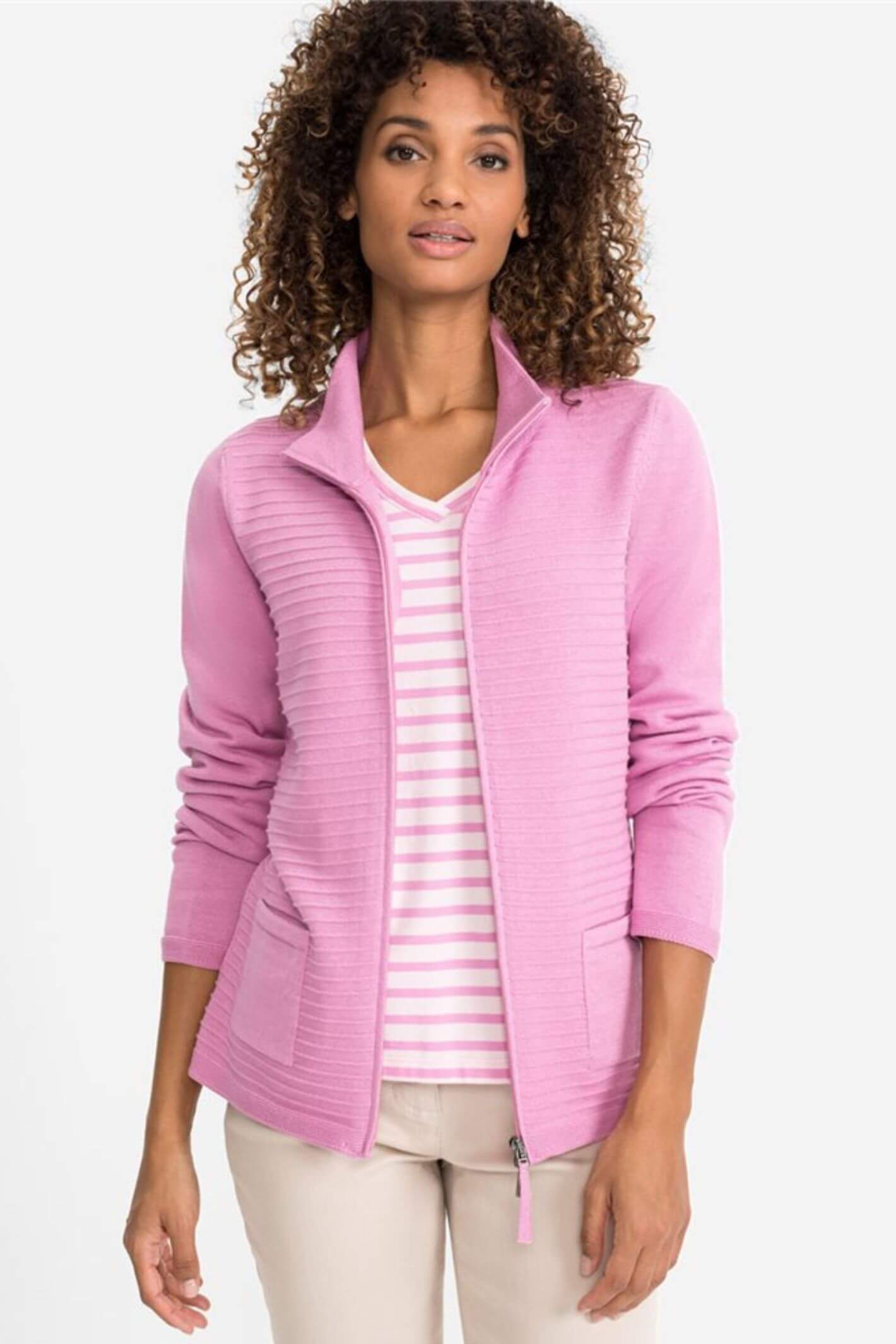 Olsen 11000754 Pink Zip Front Knitted Cardigan