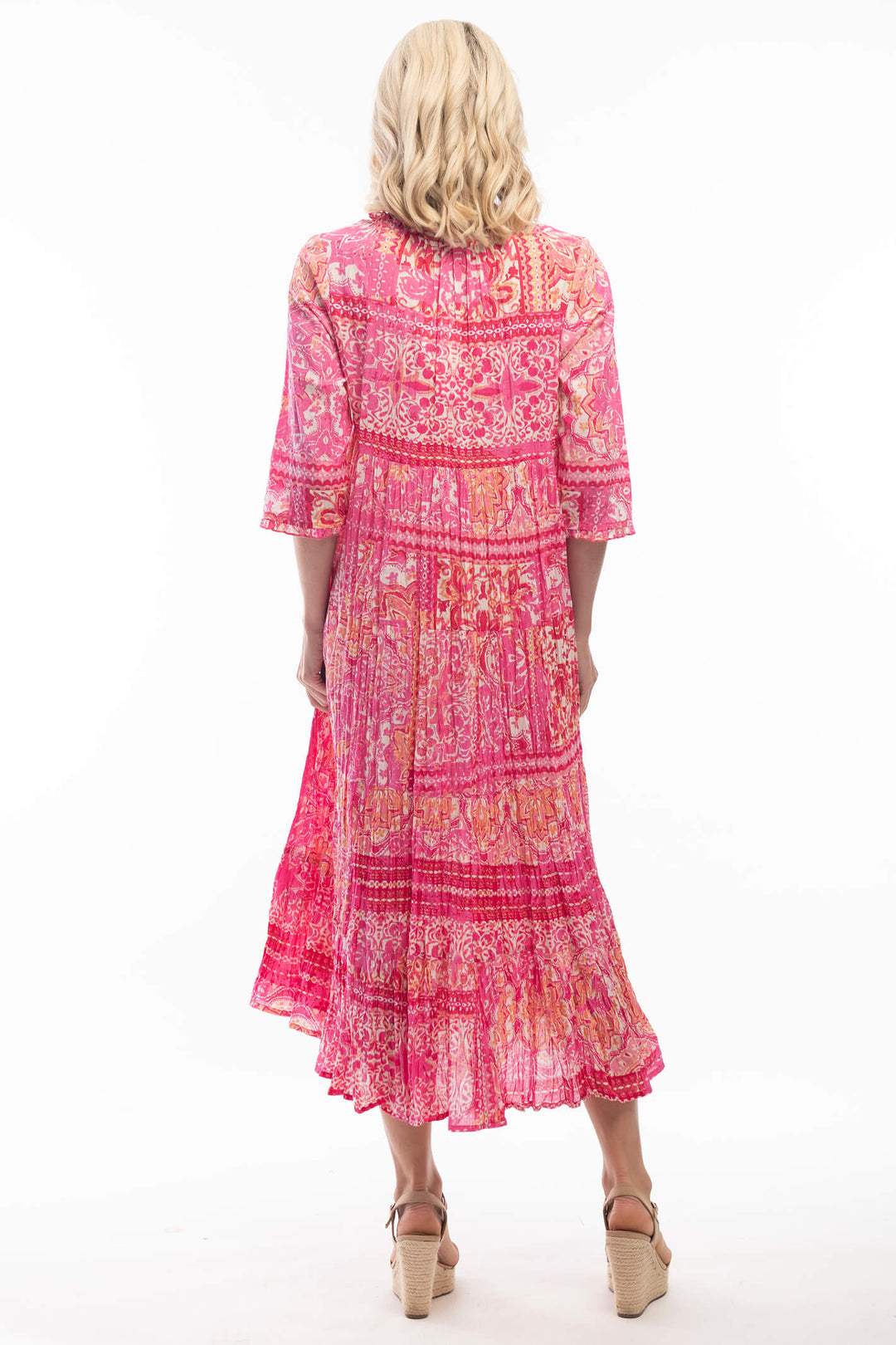 Orientique 4144 Pink Kotor Print Midi Dress - Experience Boutique