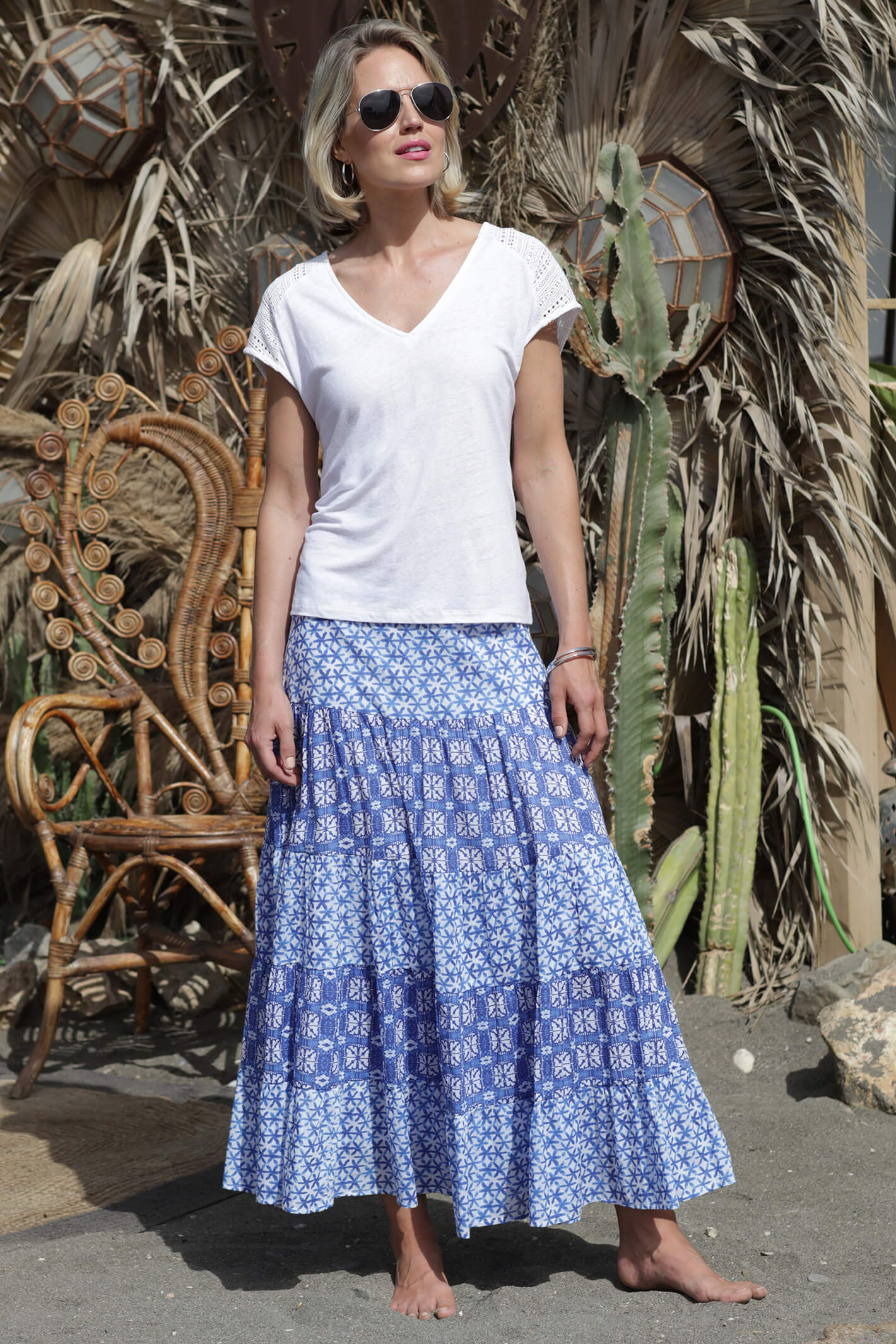 Floral print clearance tiered maxi skirt