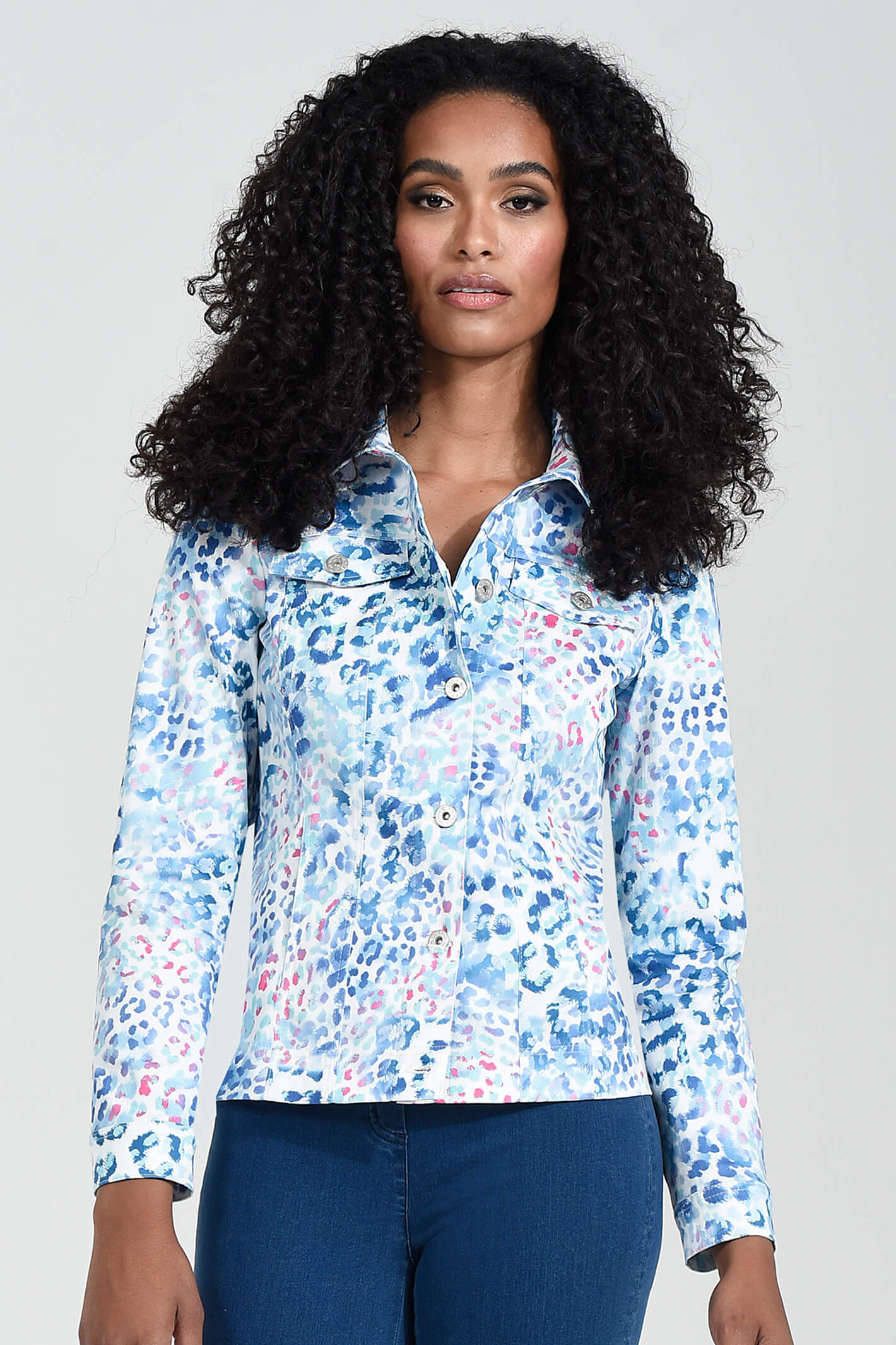 Blue leopard print jacket best sale