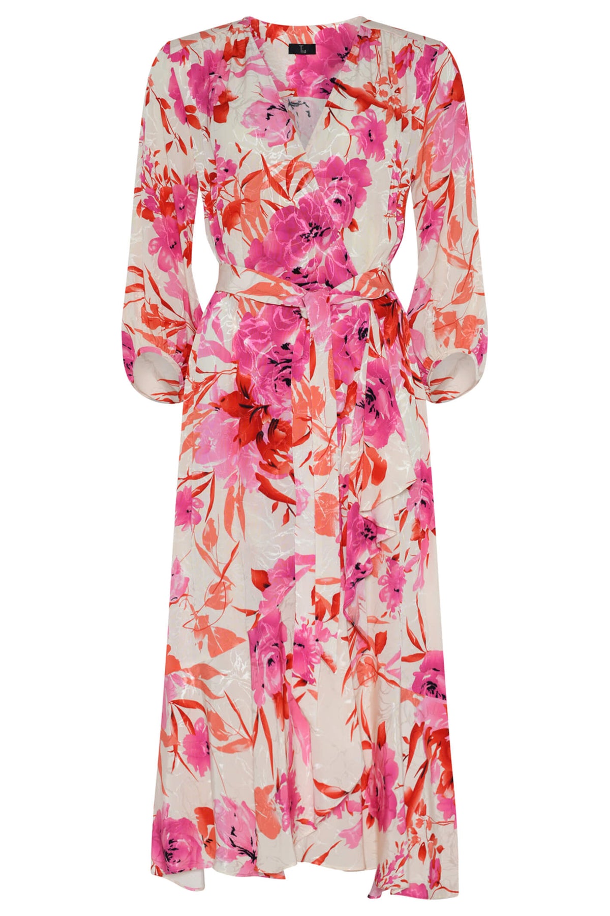 Tia 78654 Pink Floral Wrap Over Midi Dress – Experience